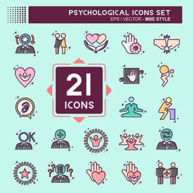 Icon Set Psychological. related to Psychological symbol. MBE style. simple illustration. emotions, empathy, assistance