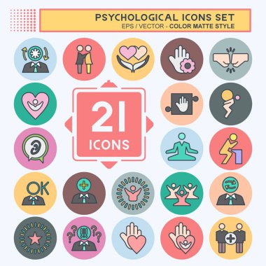 Icon Set Psychological. related to Psychological symbol. color mate style. simple illustration. emotions, empathy, assistance