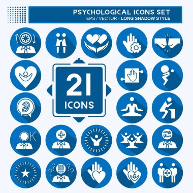 Icon Set Psychological. related to Psychological symbol. long shadow style. simple illustration. emotions, empathy, assistance