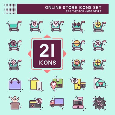 Icon Set Online Store. related to Online Store symbol. MBE style. simple illustration. shop