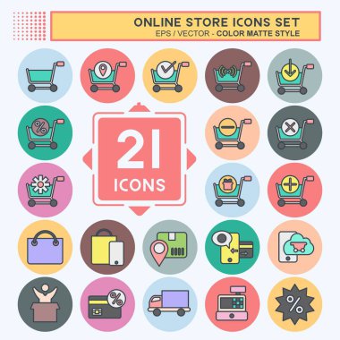 Icon Set Online Store. related to Online Store symbol. color mate style. simple illustration. shop