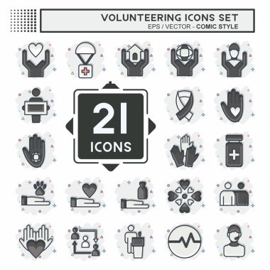 Icon Set Icon Volunteering. related to Volunteering symbol. Comic Style. Help and support. friendship