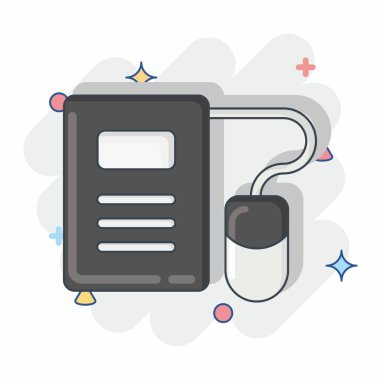 Simge E-Öğrenme. Eğitim sembolüyle ilgili. Çizgi roman tarzı. Basit dizayn edilebilir. Basit resimleme