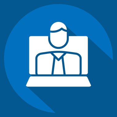 Icon Webinar. Eğitim sembolüyle ilgili. Uzun gölge tarzı. Basit dizayn edilebilir. Basit resimleme