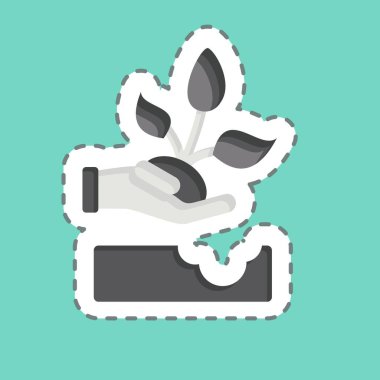 Çıkartma hattı Replant 'ı kesti. Çevre sembolüyle ilgili. Basit bir çizim. Koruma. Toprak. Temizle