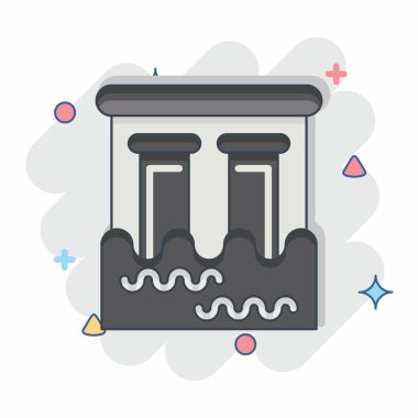 Simge Barajı. Çevre sembolüyle ilgili. Çizgi roman tarzı. Basit bir çizim. Koruma. Toprak. Temizle