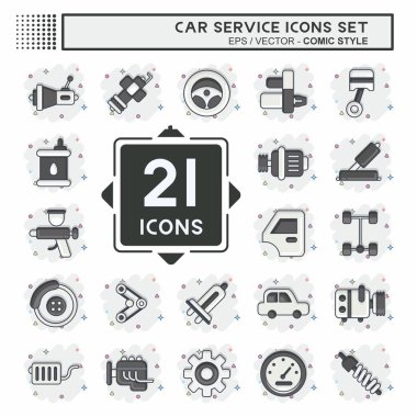 Icon Set Car Service. related to Car Service symbol. Comic Style. repairin. engine. simple illustration