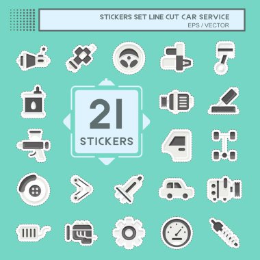 Sticker line cut Set Car Service. related to Car Service symbol. repairin. engine. simple illustration