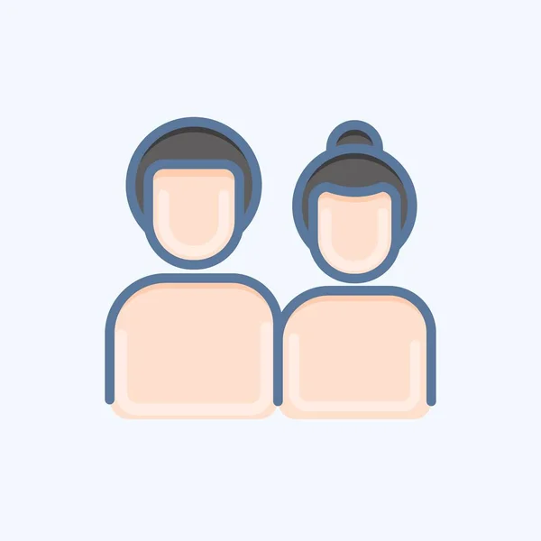 Icône Couple Lié Symbole Famille Style Craie Conception Simple Modifiable — Image vectorielle