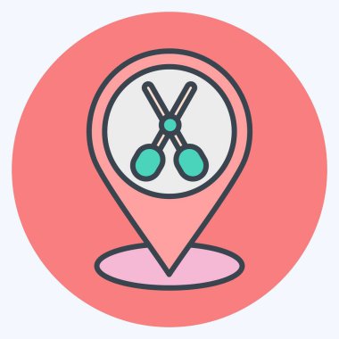 Simge Konum Pembesi. Berber dükkanı sembolüyle ilgili. Güzellik salonu. Basit resimleme