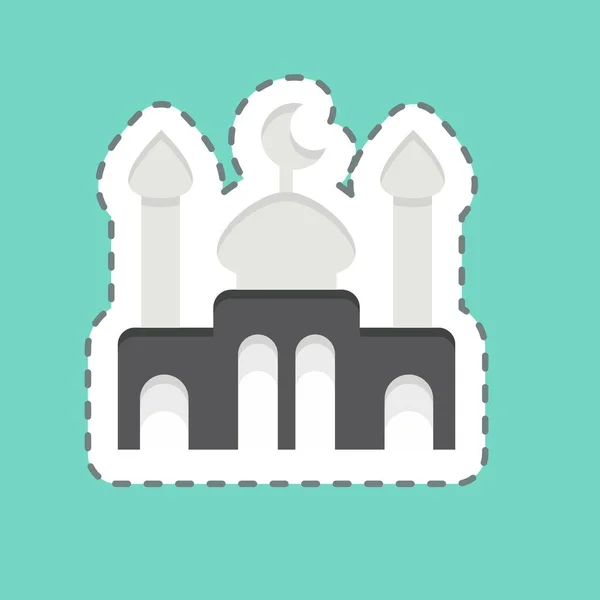 Pegatina Línea Corte Mezquita Relacionado Con Símbolo Eid Adha Diseño — Vector de stock