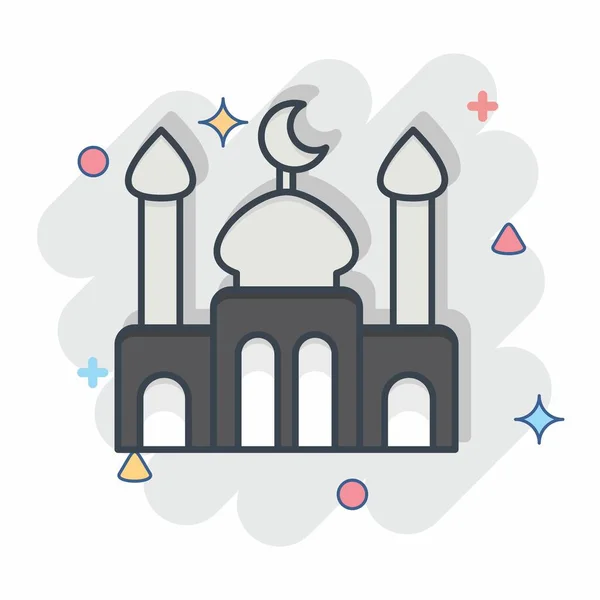 Иконная Мечеть Связанный Символом Аль Адха Комический Стиль Простой Дизайн — стоковый вектор