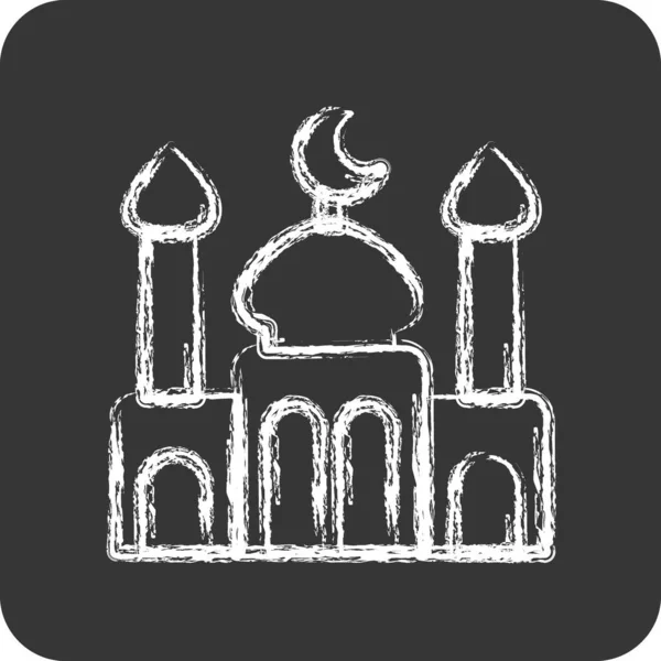 Ikoonmoskee Gerelateerd Aan Eid Adha Symbool Krijtstijl Eenvoudig Ontwerp Bewerkbaar — Stockvector