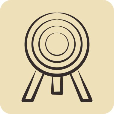 İkona Bullseye. Spor Malzemeleri sembolüyle ilgili. El çizimi tarzı. Basit dizayn edilebilir. Basit resimleme