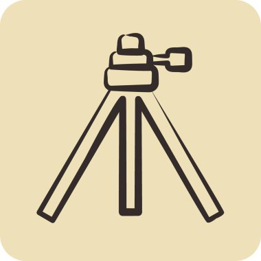 Simge tripodu. Fotoğrafçılık sembolüyle ilgili. El çizimi tarzı. Basit dizayn edilebilir. Basit resimleme