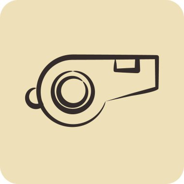 Simge Düdüğü. Spor Malzemeleri sembolüyle ilgili. El çizimi tarzı. Basit dizayn edilebilir. Basit resimleme