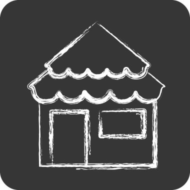 İkon Bungalov. Yaz sembolü için uygun. Tebeşir stili. Basit dizayn edilebilir. tasarım şablonu. Basit resimleme