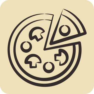 Simgesel Pizza. Eğitim sembolü için uygun. El çizimi tarzı. Basit dizayn edilebilir. tasarım şablonu. Basit resimleme