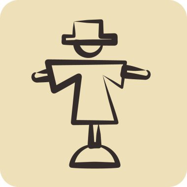 Simge Korkuluğu. Bahçe sembolü için uygun. El çizimi tarzı. Basit dizayn edilebilir. tasarım şablonu. Basit resimleme