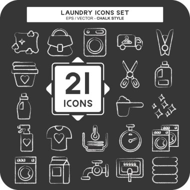 Simge Çamaşırları Ayarla. Çamaşır sembolüyle ilgili. Tebeşir stili. Basit dizayn edilebilir. Basit resimleme