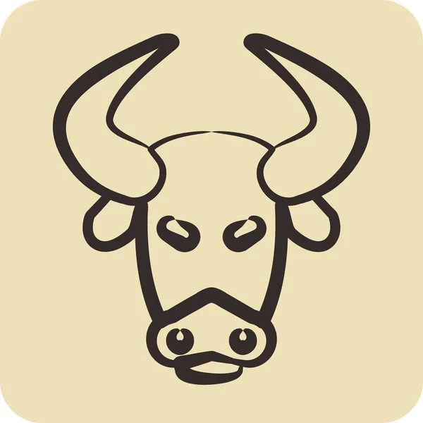 Icono Bison Relacionado Con Símbolo Cabeza Animal Estilo Dibujado Mano — Vector de stock