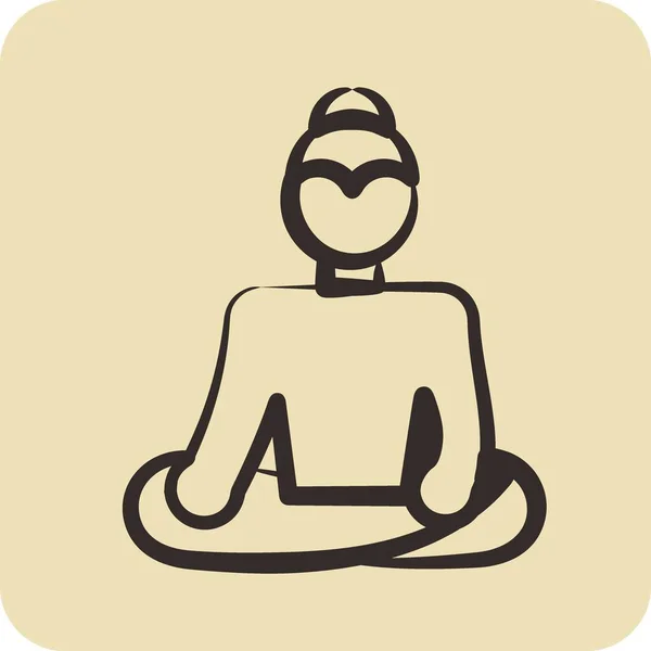 Icône Bouddha Lié Symbole Thaïlande Style Dessiné Main Conception Simple — Image vectorielle