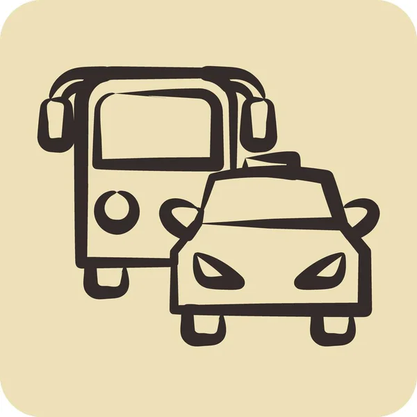 Icône Bus Voiture Adapté Symbole Automobile Style Dessiné Main Conception — Image vectorielle