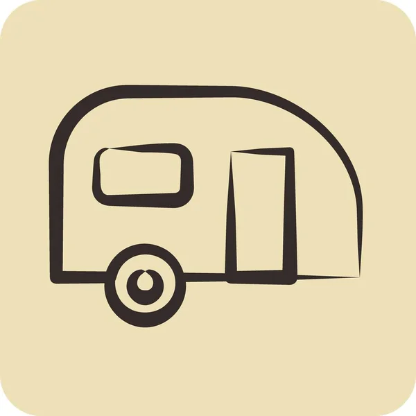 Icon Caravan Suitable Automotive Symbol Hand Drawn Style Simple Design — Stock Vector