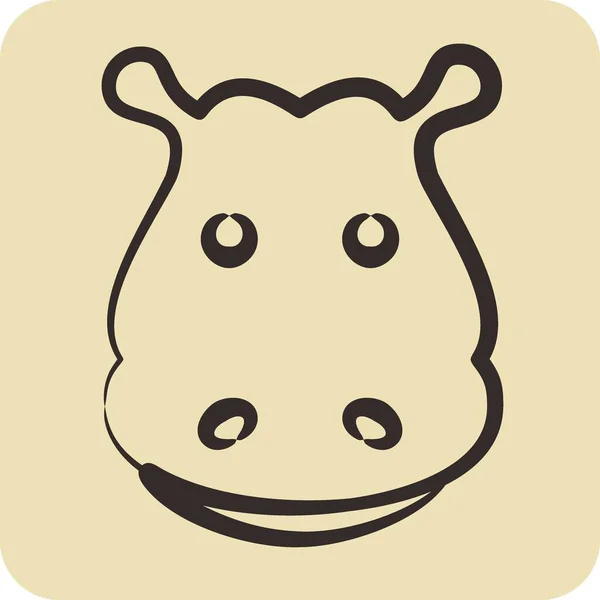 Icône Hippopotame Lié Symbole Tête Animal Style Dessiné Main Conception — Image vectorielle