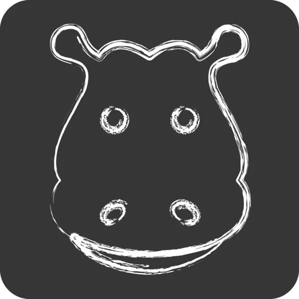 Icône Hippopotame Lié Symbole Tête Animal Style Craie Conception Simple — Image vectorielle