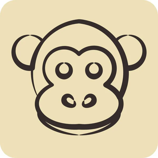 Simge Maymun Hayvan Kafası Sembolüyle Ilgili Çizimi Tarzı Basit Tasarım — Stok Vektör