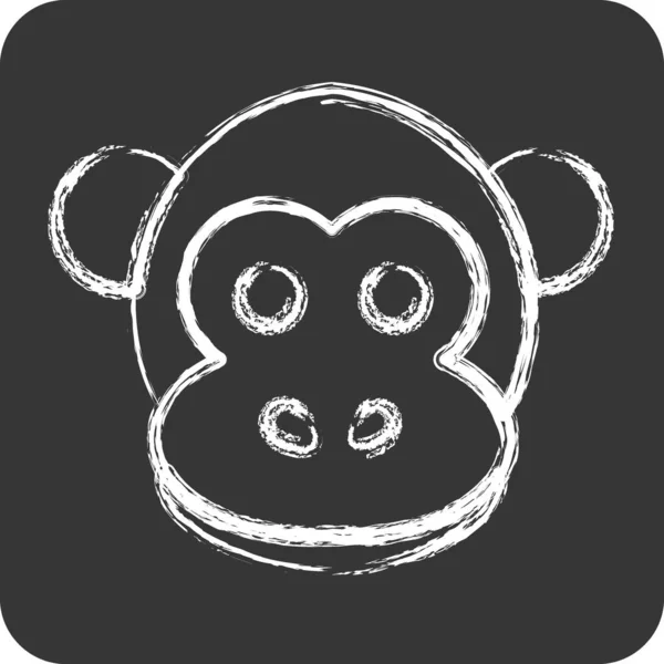 Icon Monkey Related Animal Head Symbol Chalk Style Simple Design — Stock Vector