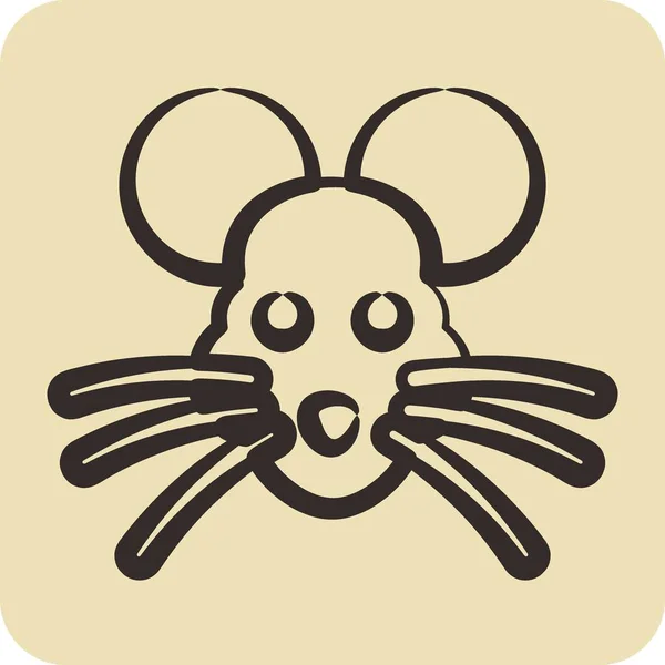 Icône Rat Lié Symbole Tête Animal Style Dessiné Main Conception — Image vectorielle