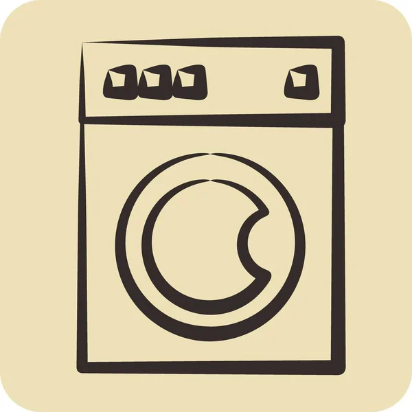 Icono Lavadora Relacionado Con Símbolo Lavandería Estilo Dibujado Mano Diseño — Vector de stock