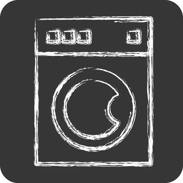 Mesin Cuci Ikon Terkait Dengan Simbol Laundry Gaya Kapur Desain - Stok Vektor