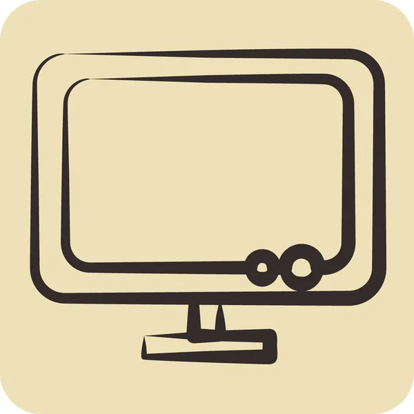 Icon Monitor Adatto Simbolo Dei Componenti Del Computer Stile Disegnato — Vettoriale Stock