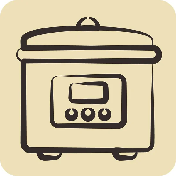 Ikonowy Kucharz Ryżu Nadaje Się Symbolu Urządzeń Kuchennych Ręcznie Rysowany — Wektor stockowy