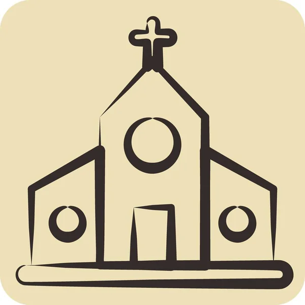 Igreja Ícone Adequado Para Símbolo Educação Estilo Desenhado Mão Design —  Vetores de Stock