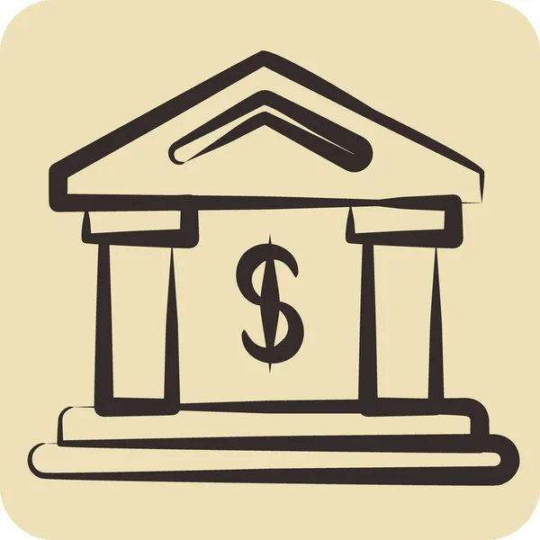 Icona Bank Adatto Simbolo Istruzione Stile Disegnato Mano Design Semplice — Vettoriale Stock