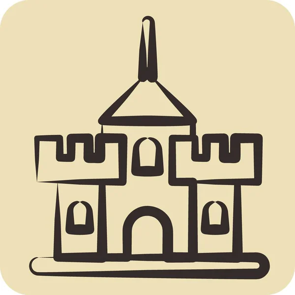 Ікона Фортеця Підходить Освітнього Символу Стиль Намальований Вручну Простий Дизайн — стоковий вектор