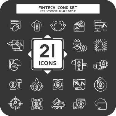 Icon Set Fintech. Eğitim sembolü için uygun. Tebeşir stili. Basit tasarım düzenlenebilir