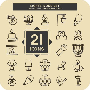 Simge Ayarlı Işıklar. Ev sembolü için uygun. El çizimi tarzı. Basit tasarım düzenlenebilir