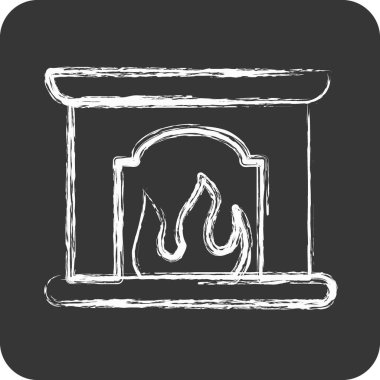 Simge Şöminesi. Ev sembolü için uygun. Tebeşir stili. Basit dizayn edilebilir. tasarım şablonu