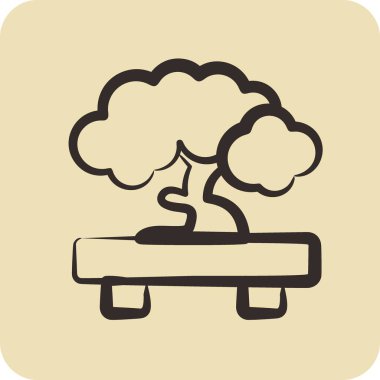 Icon Bonsai. Japon sembolü için uygun. El çizimi tarzı. Basit dizayn edilebilir. dizayn şablonu