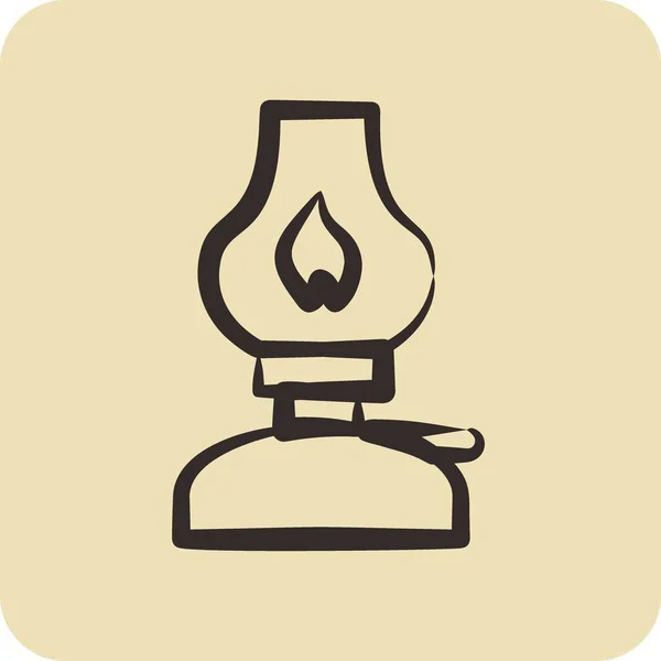 Ikona Petrolejová Lampa Vhodný Pro House Symbol Ručně Kreslený Styl — Stockový vektor