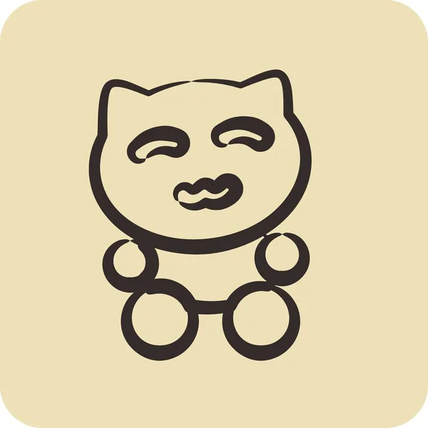 アイコン招き猫 日本のシンボルに適しています 手描きスタイル シンプルなデザインを編集できます デザインテンプレート — ストックベクタ