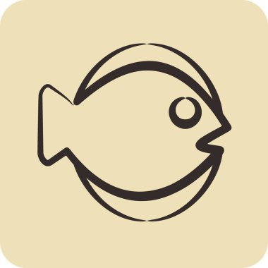 Simge Düz Balık. Deniz ürünleri sembolü için uygun. El çizimi tarzı. Basit dizayn edilebilir. dizayn şablonu