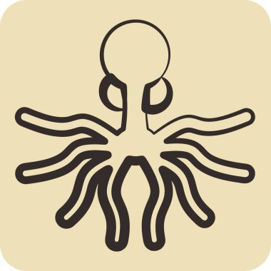 Icon Oktopus. Deniz ürünleri sembolü için uygun. El çizimi tarzı. Basit dizayn edilebilir. dizayn şablonu