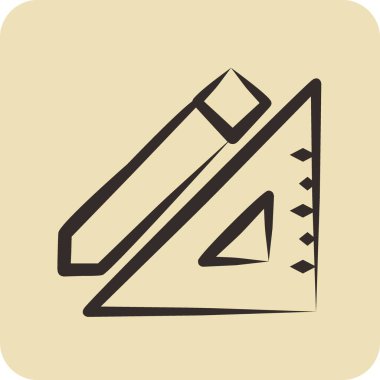 Simge Kalem ve Cetvel. Bina sembolü için uygun. El çizimi tarzı. Basit dizayn edilebilir. dizayn şablonu