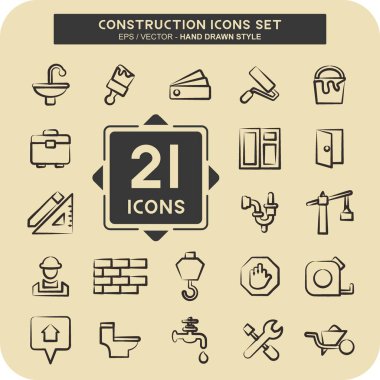 Simge Set İnşaat. Bina sembolü için uygun. El çizimi tarzı. Basit tasarım düzenlenebilir